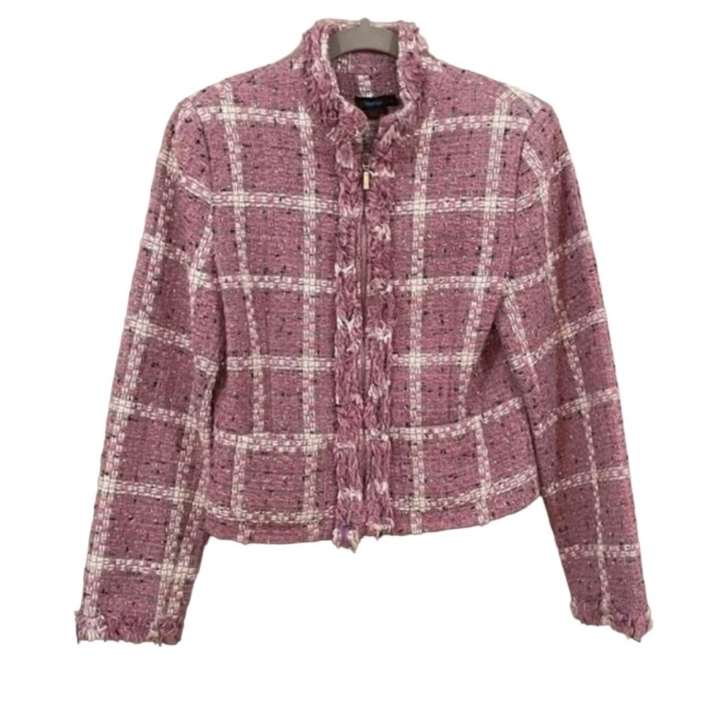 NWOT Windowpane Plaid Tweed Linen Blend Blazer Jacket 14